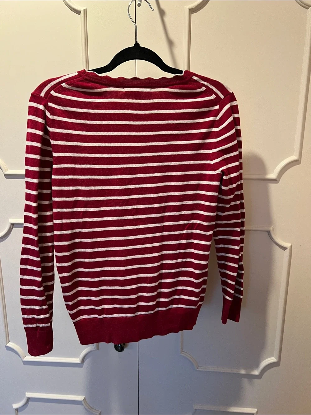 Banana Republic Red and White Striped Crewneck Sweater